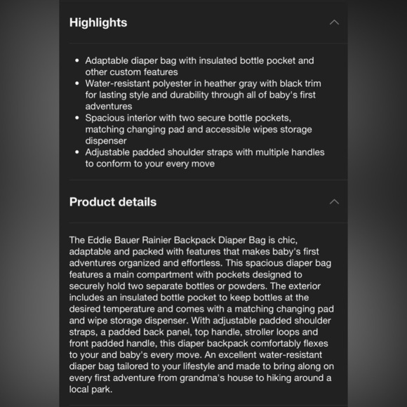 NWT Eddie Bauer Rainier Back Pack Diaper Bag - Picture 5 of 13